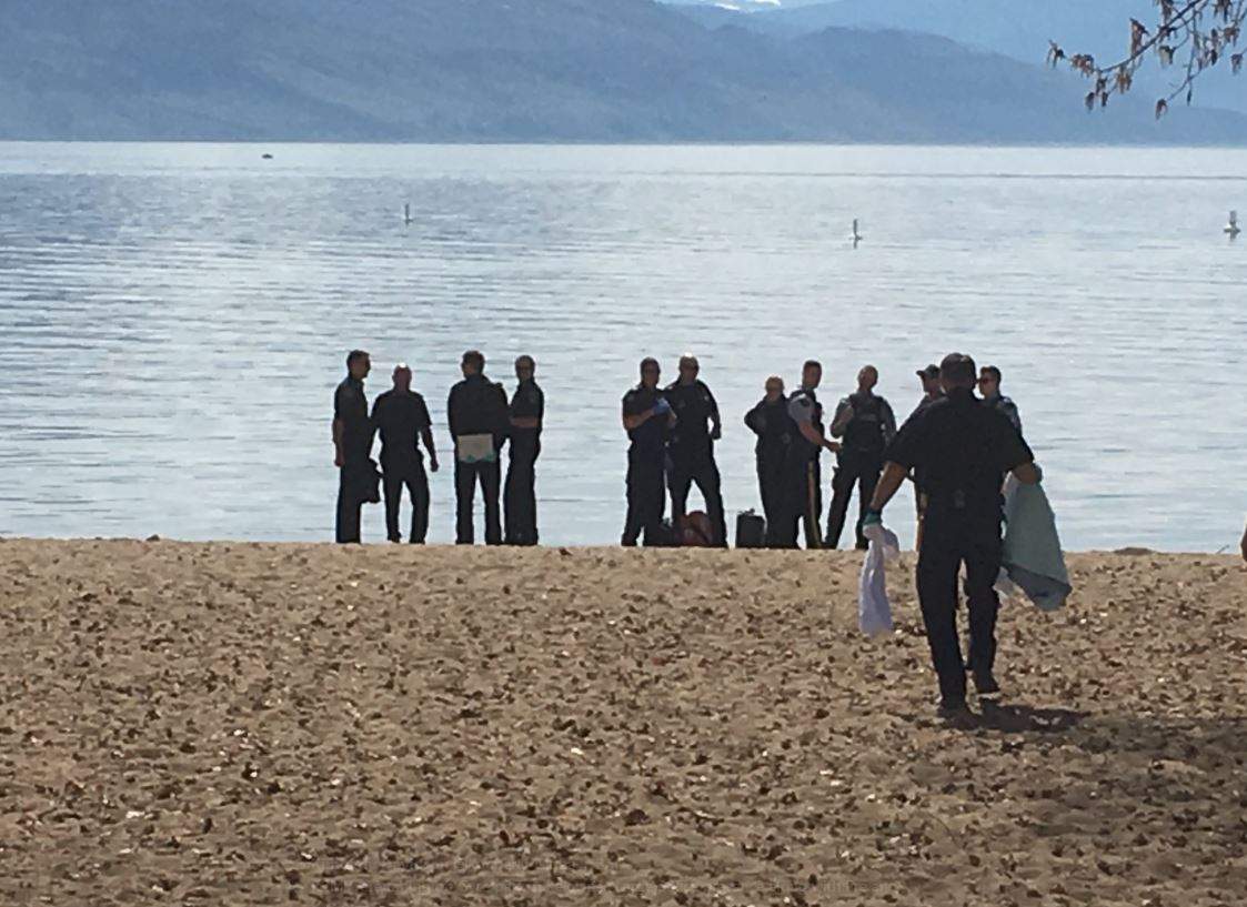 Police taped off an area at Gyro Park in Kelowna, B.C., on Sunday afternoon. 