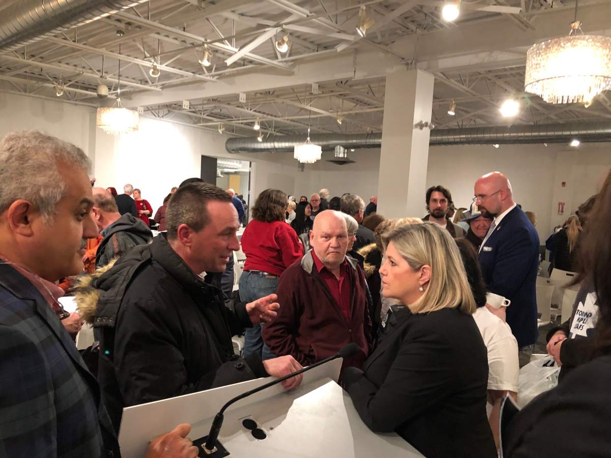 Ontario NDP Leader Andrea Horwath speaks with Londoners following a townhall at the Goodwill Centre on Horton St.