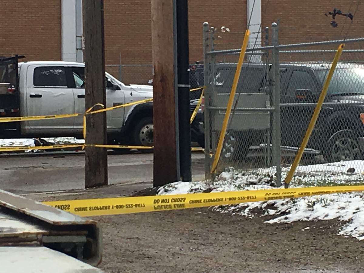 The scene of a police shooting near 100 Street and 105 Avenue in downtown Edmonton. April 30, 2019.