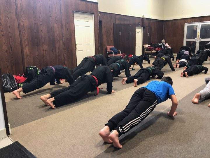 Children take a self-defence class at a local mosque.