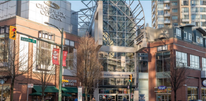 The northwest entrance to the International Village mall. 