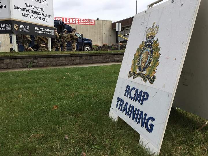 A billboard along Enterprise Way in Kelowna indicating police were holding a training exercise.