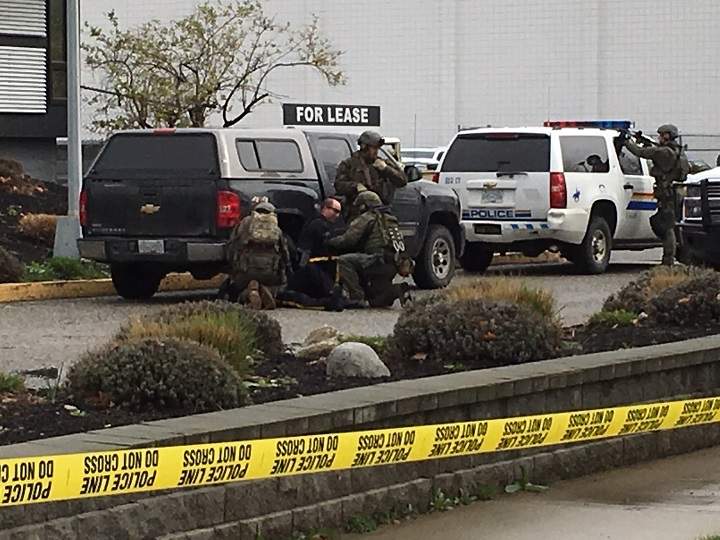 The police training exercise took place along Enterprise Way in Kelowna.