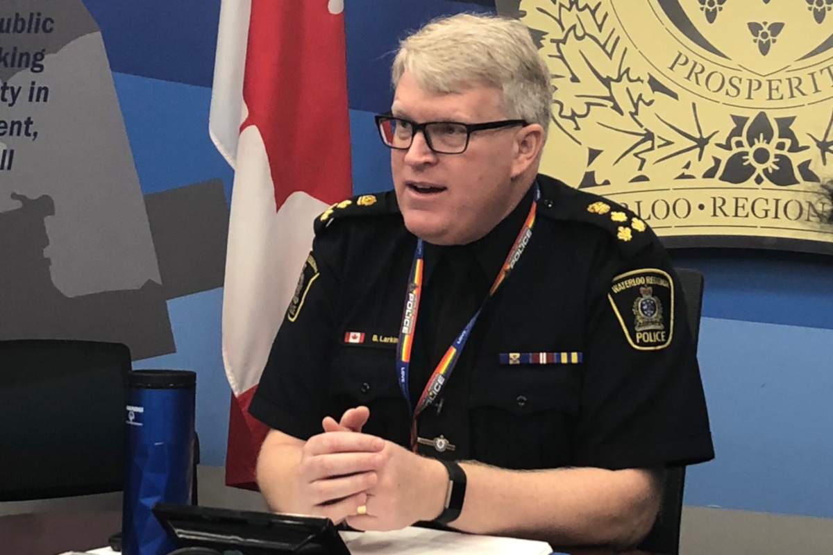 Waterloo Regional Police chief Bryan Larkin meeting with the media.