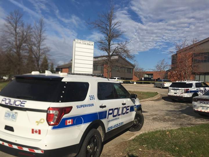 Police on scene at Hurontario Street and Matheson Boulevard East in Mississauga. 