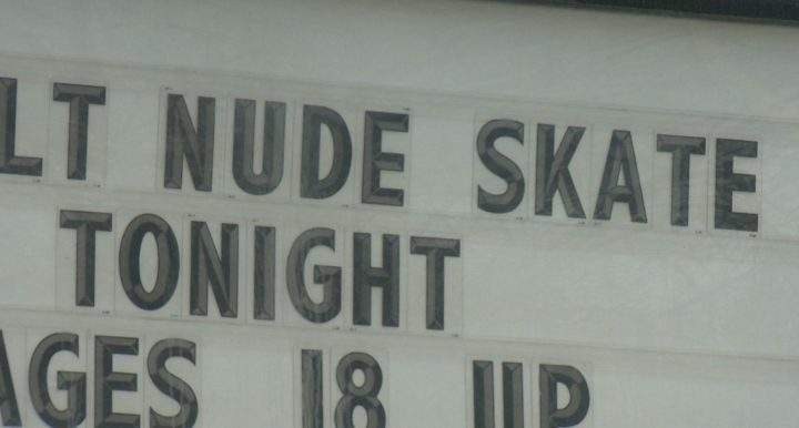 West Hillhurst Community Association in Calgary advertises a nude skating event on April 1, 2019.