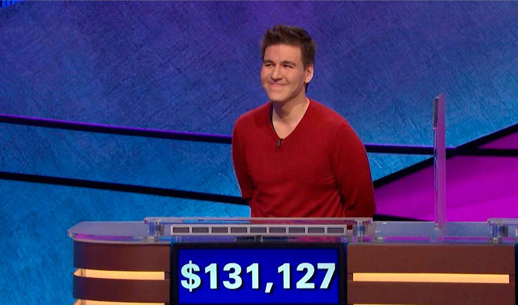 FILE - This file image made from video and provided by Jeopardy Productions, Inc. shows "Jeopardy!" contestant James Holzhauer on an episode that aired on April 17, 2019.