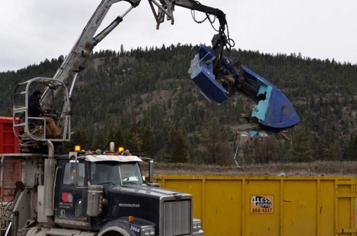 An old boat hull was one of many items pulled by volunteer trash collectors on Saturday near Peachland.