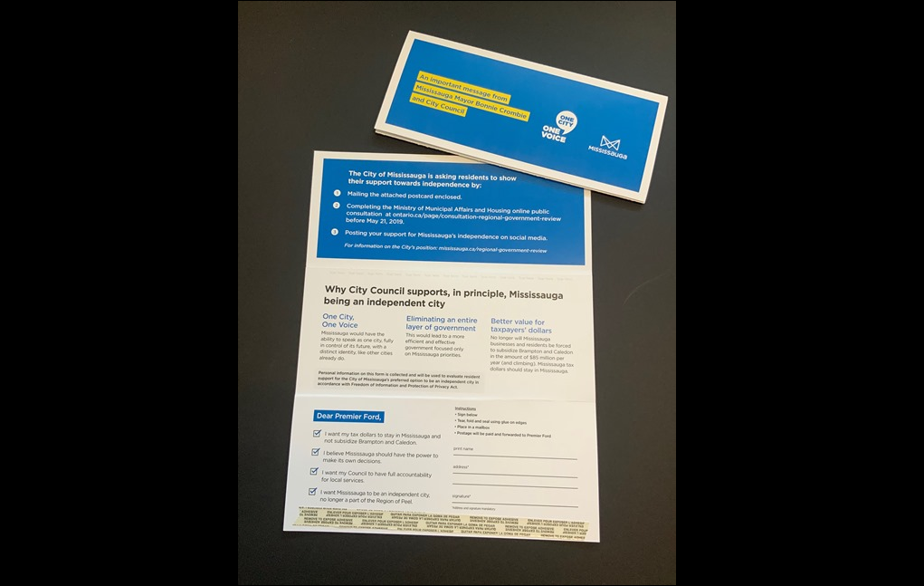 Mississauga residents will be receiving this postcard in the mail in early May,