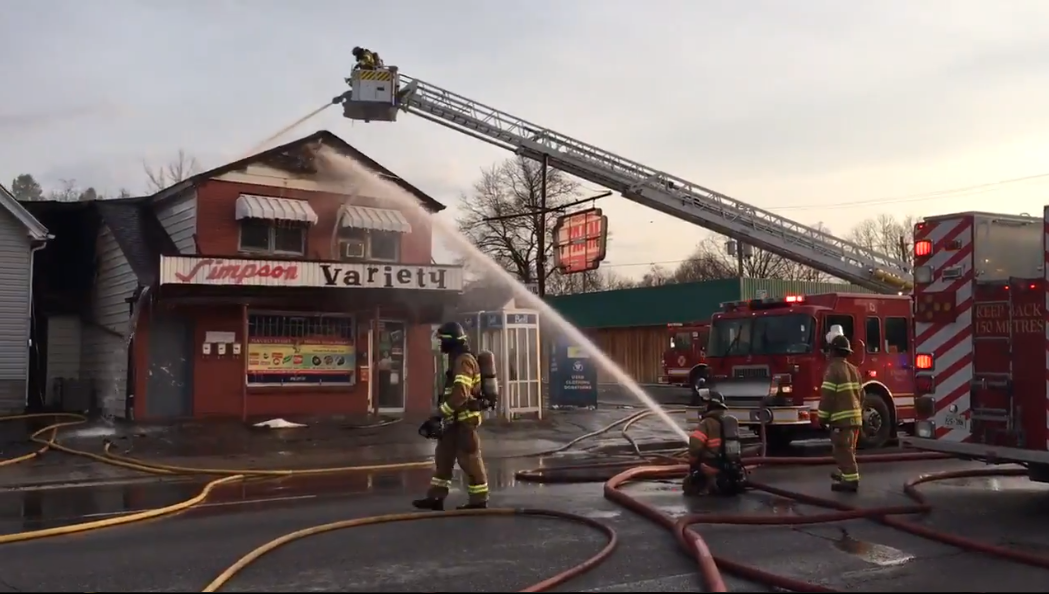 Fire crews work to douse a fire at 1004 Oxford St. E. on Thursday, April 18, 2019.