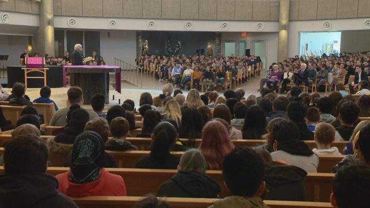 Eisen spoke to students at the Cathedral of the Holy Family on Friday morning.