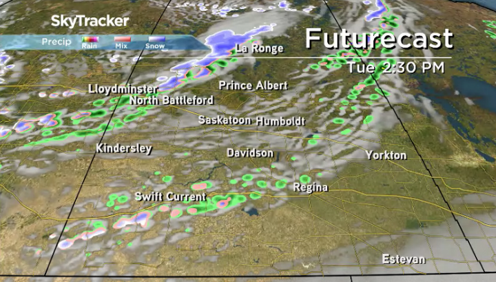 There is a chance of afternoon showers throughout Saskatchewan on Tuesday.