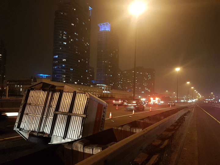 This trailer was detached from one of the cars involved in the crash.