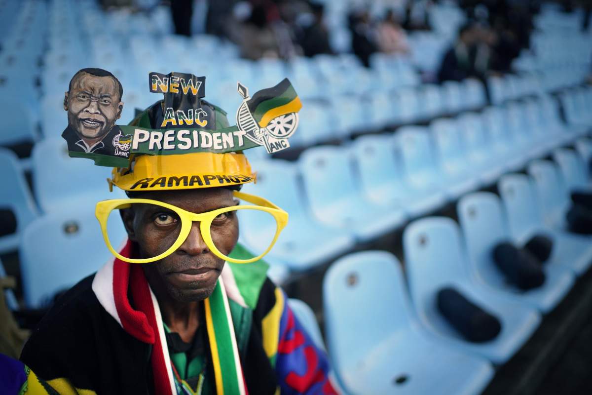 African National Congress party (ANC) supporters gather for the swearing-in ceremony for South African President Cyril Ramaphosa at Loftus Versfeld stadium in Pretoria, South Africa, Saturday, May 25, 2019. Ramaphosa has vowed to crack down on the corruption that contributed to the ruling ANC’ s weakest election showing in a quarter-century.