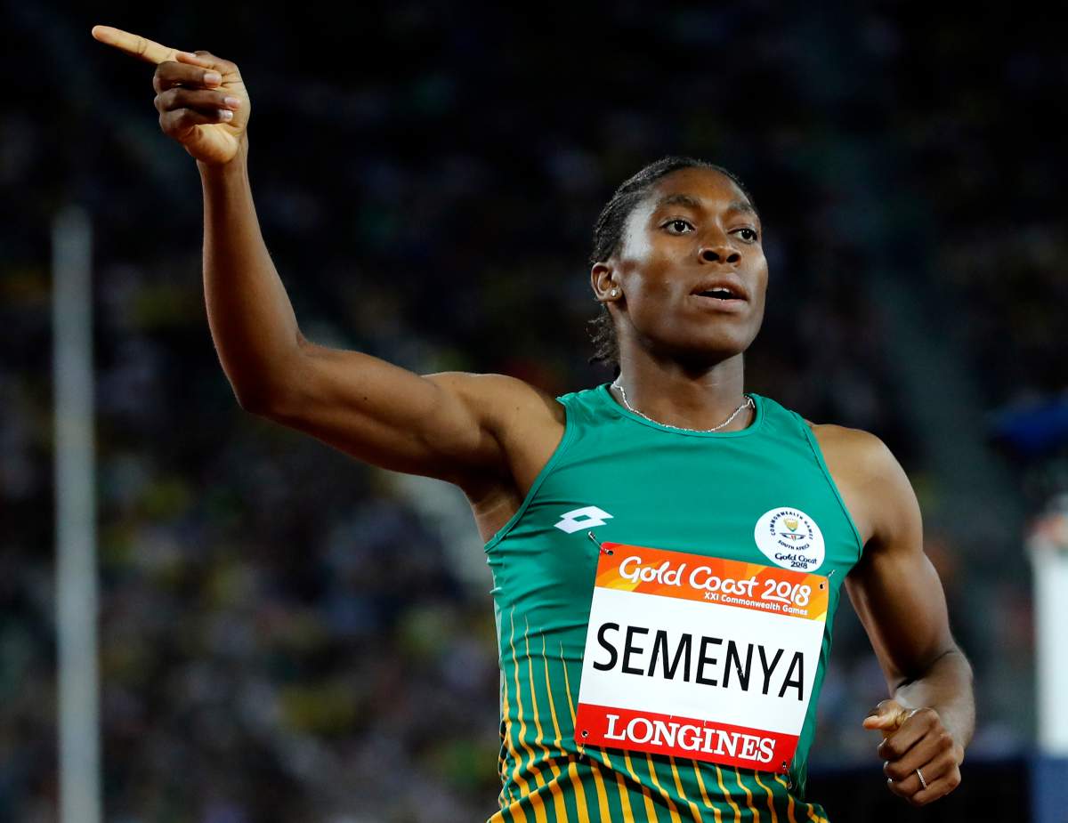 South Africa's Caster Semenya celebrates after winning the woman's 800m final at Carrara Stadium during the 2018 Commonwealth Games on the Gold Coast, Australia. 