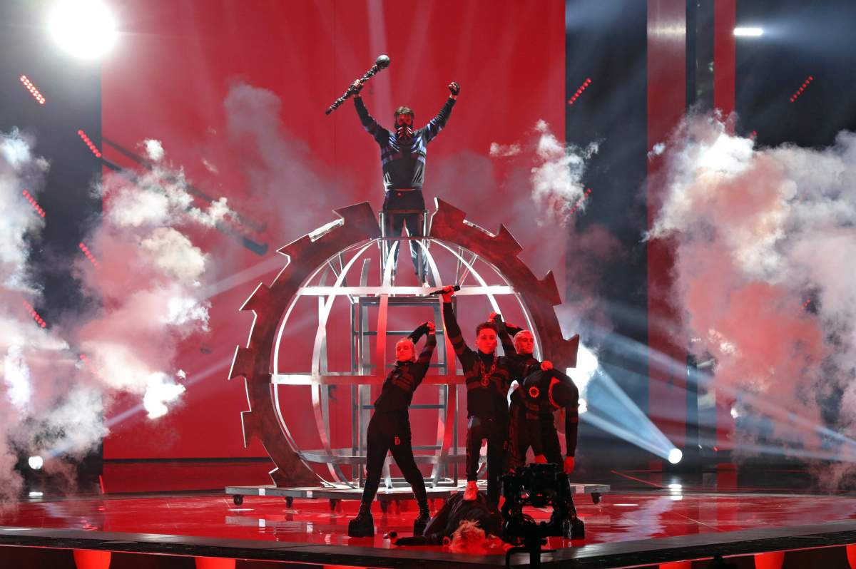 Hatari of Iceland performs during rehearsals for the Grand Final of the 64th annual Eurovision Song Contest (ESC) at the Expo Tel Aviv, in Tel Aviv, Israel, 17 May 2019. The Grand Final is held on 18 May.