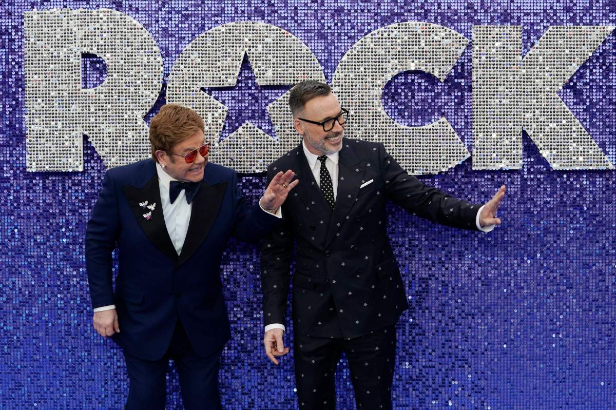 Elton John (L) and David Furnish attend the U.K. premiere of Rocketman in Central London, Britain, 20 May 2019.