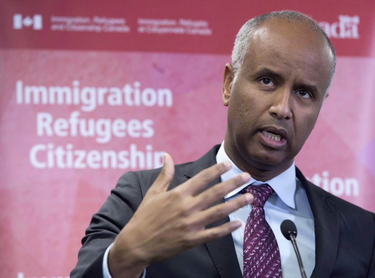 Minister of Immigration Ahmed Hussen makes an announcement in Toronto in a January 14, 2019, file photo.