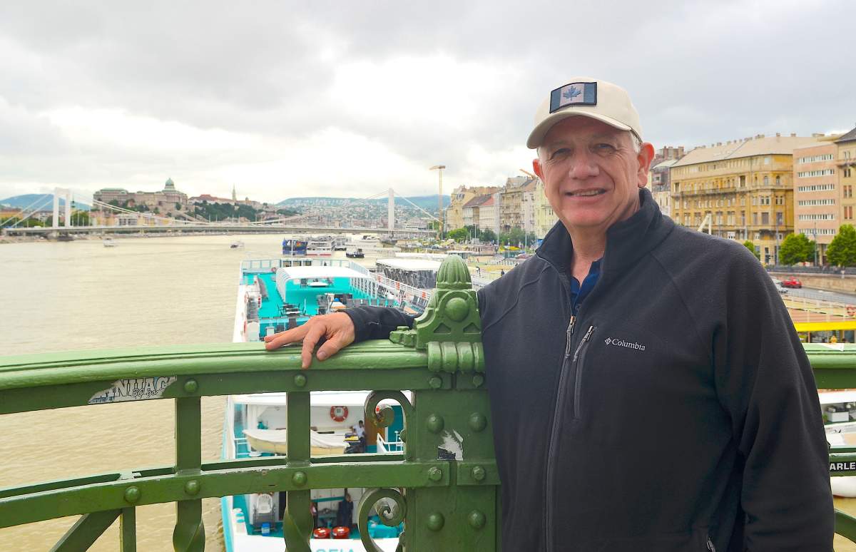 Ken Hoffer, of Halifax, poses on the Liberty Bridge above the Danube River in Budapest, Hungary, on Thursday, May 30, 2019.