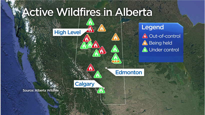 On May 20, a total of 23 wildfires were active across Alberta.