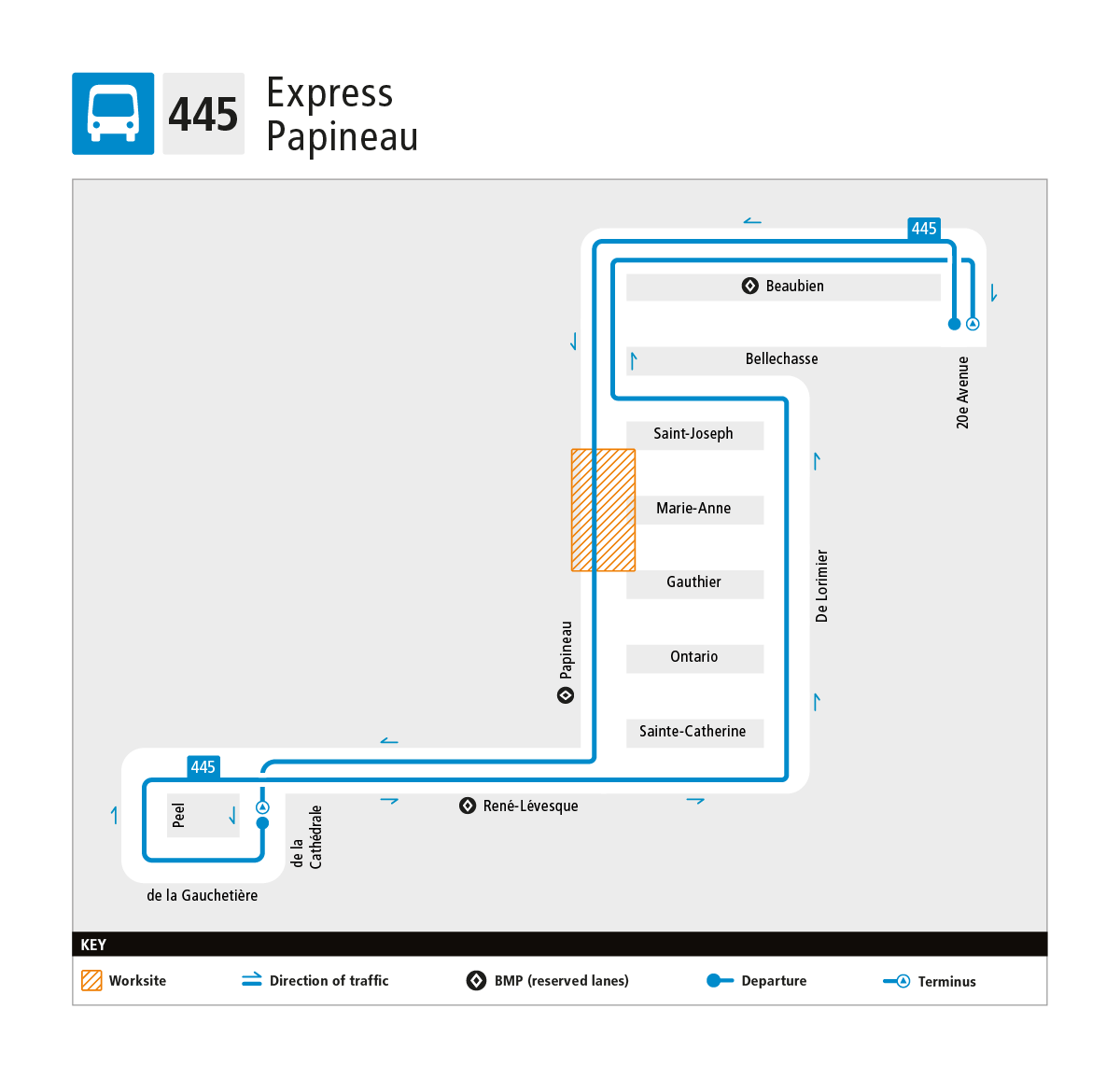 The new 445 Express Papineau bus will run along Papineau Avenue starting in September 2019.