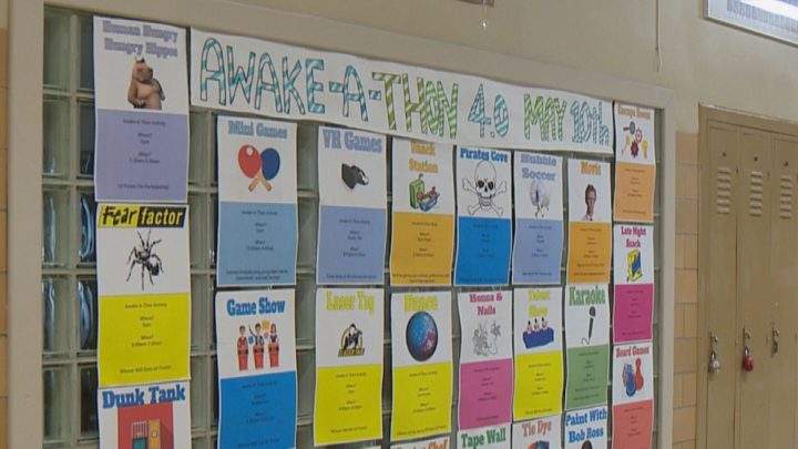 The activity board at the fourth annual Awake-A-Thon, a 24 hour fundraiser at Sheldon Williams Collegiate.