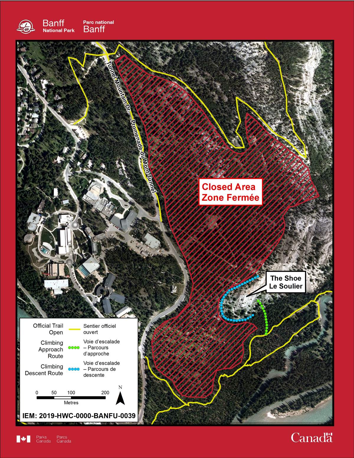 The closure area for elk calving season in Banff National Park.