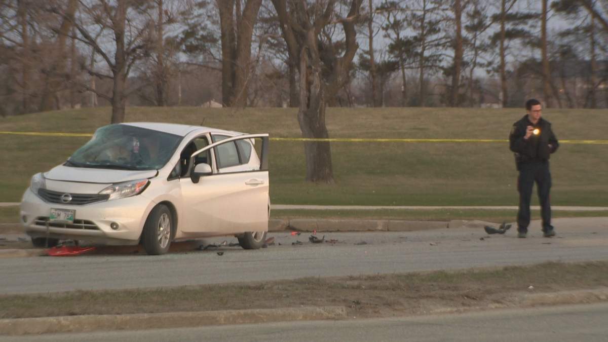 One person is in critical condition after a car collided with a motorcycle Thursday on Pembina near Chancellor Matheson.