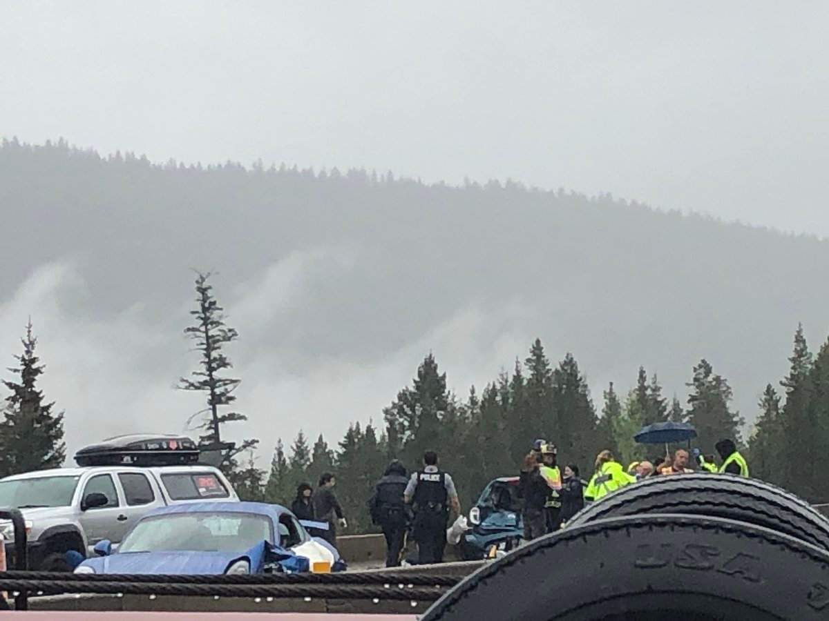 First responders at the scene of a serious crash on the Coquihalla, Thursday.