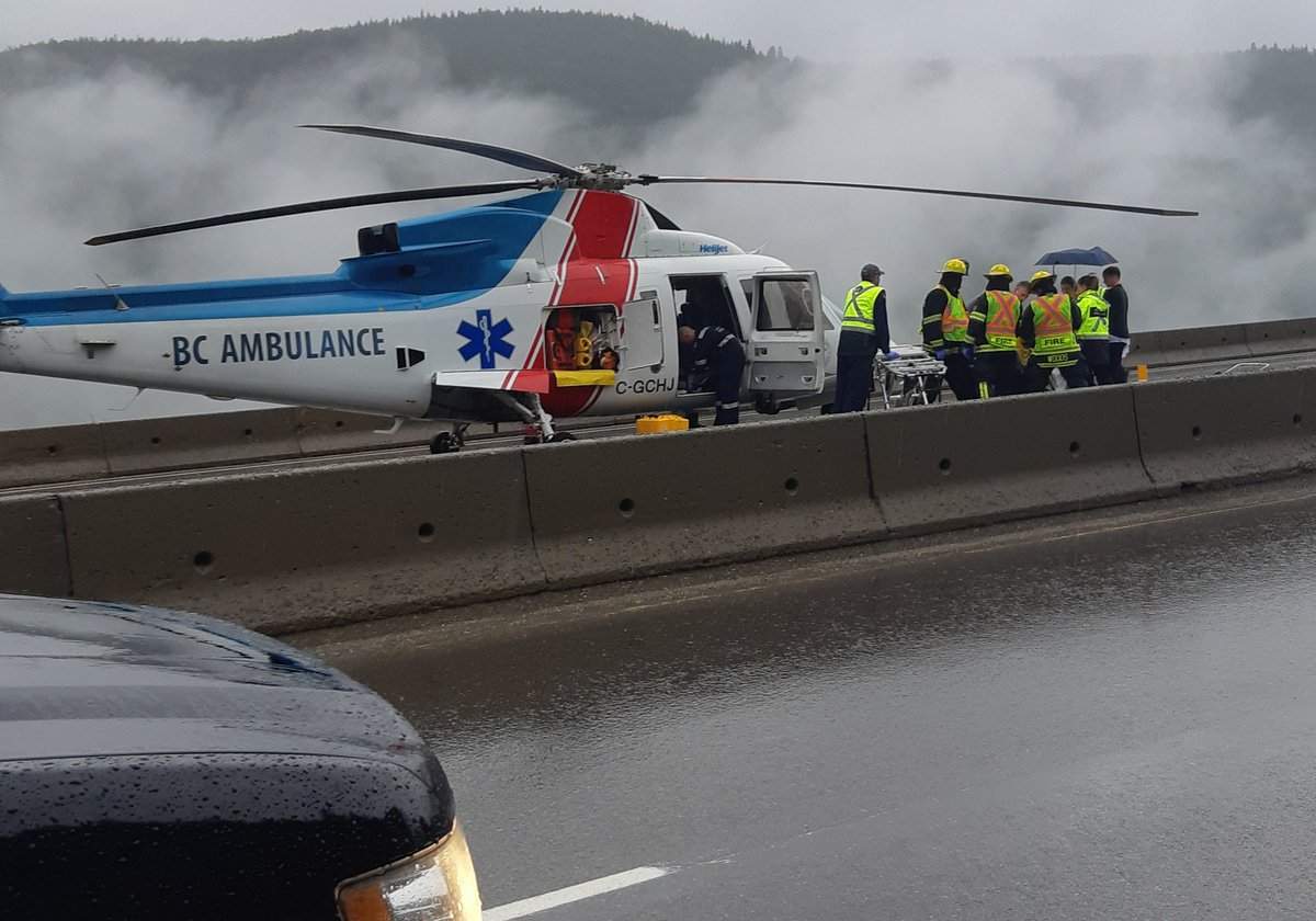 An air ambulance at the scene of a serious crash on the Coquihalla.