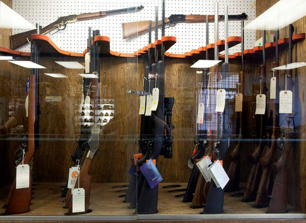 Hunting rifles are seen on display in a glass case at a gun and rifle store in downtown Vancouver, Wednesday, Sept. 15, 2010. The Senate has passed a Liberal government bill that would expand the scope of background checks on those who want to acquire a gun.