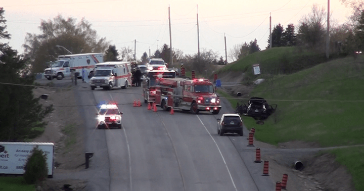 One of the vehicles involved in the crash could be seen in a ditch.