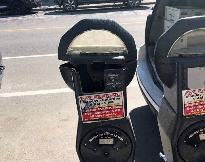 Another damaged parking meter in downtown Kelowna.