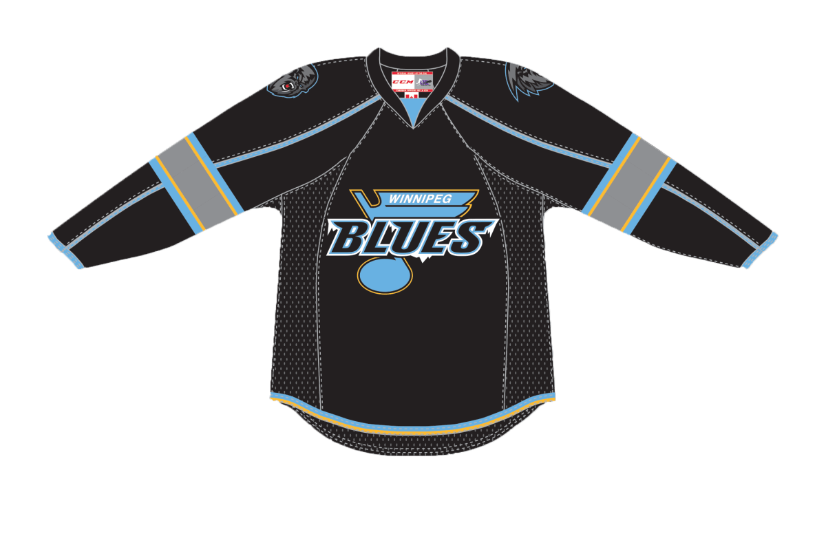 The Winnipeg Blues dark jersey.