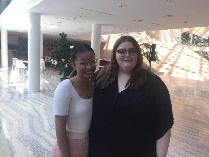 Rajah Maggay (left) and Kasey Enokson (right) of the City of Edmonton Youth Council Health and Wellness committee.