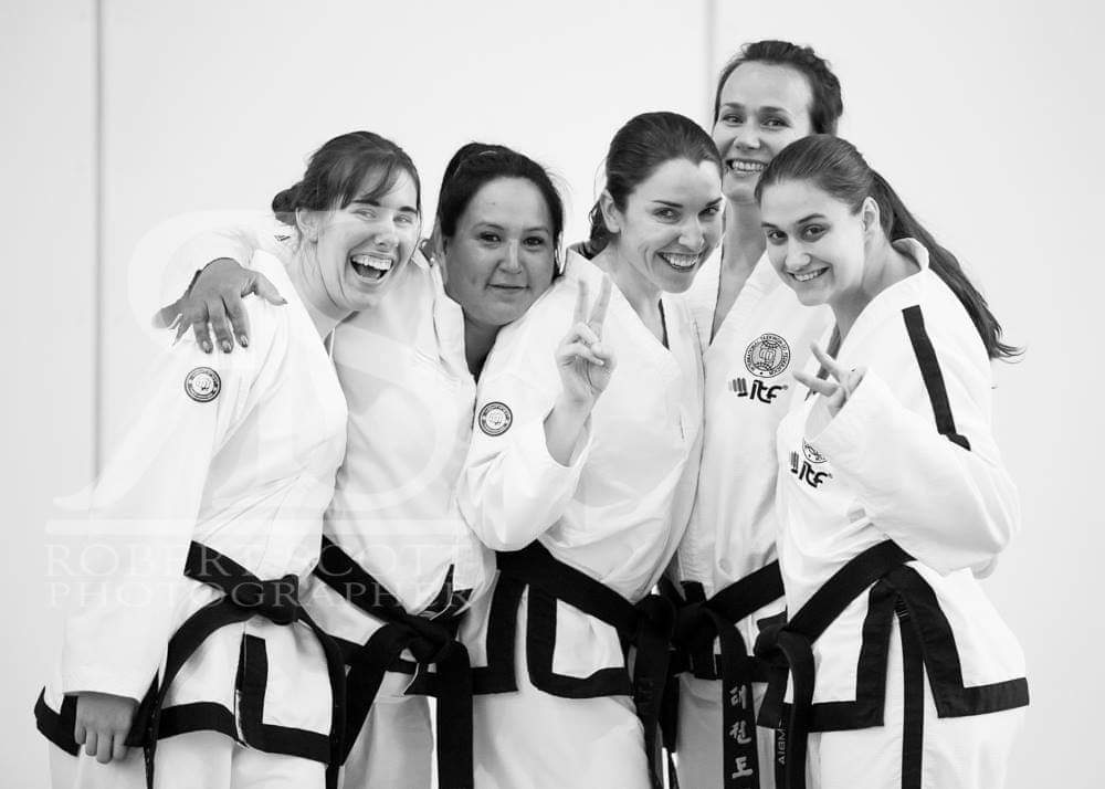 Elsa Wilk, third from left, with fellow taekwondo competitors in an undated photo.