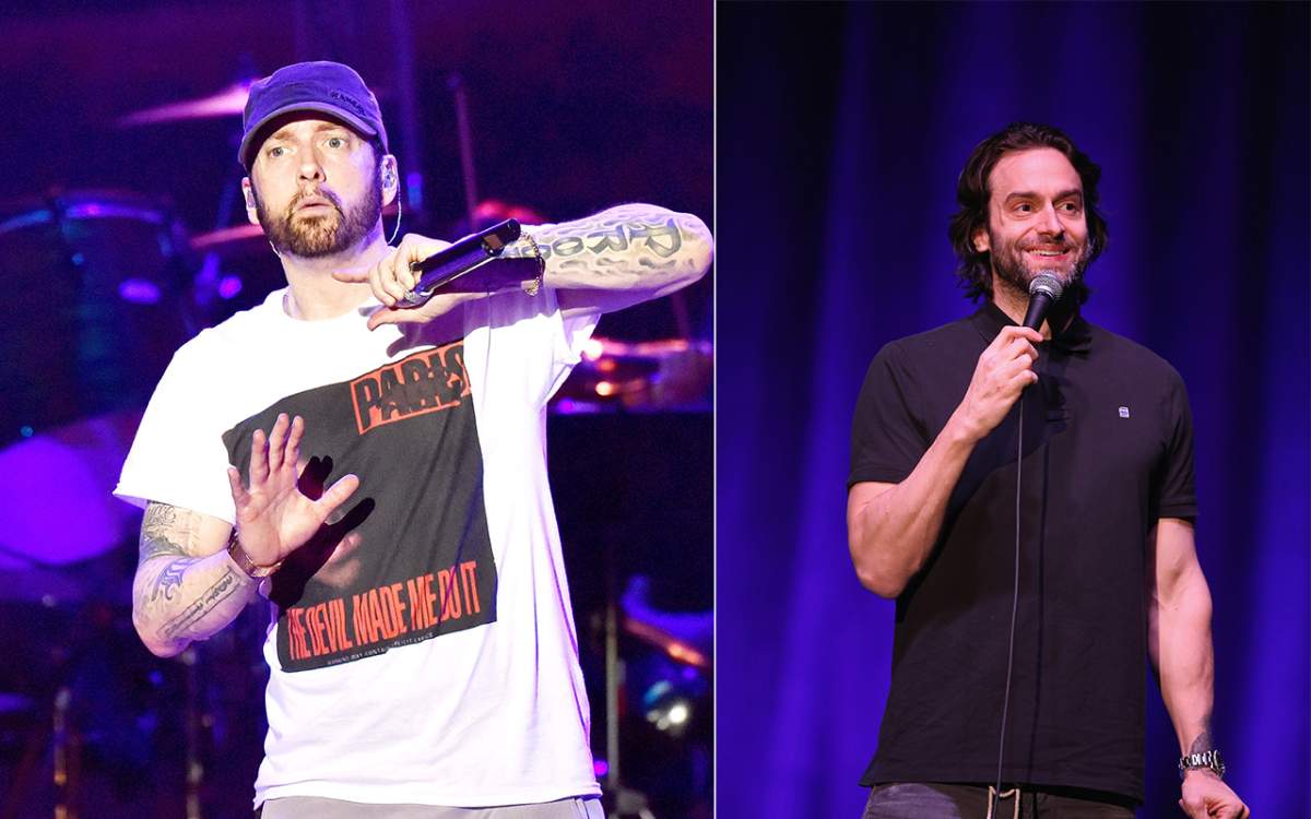 Eminem, left, and Chris D'Elia, right.