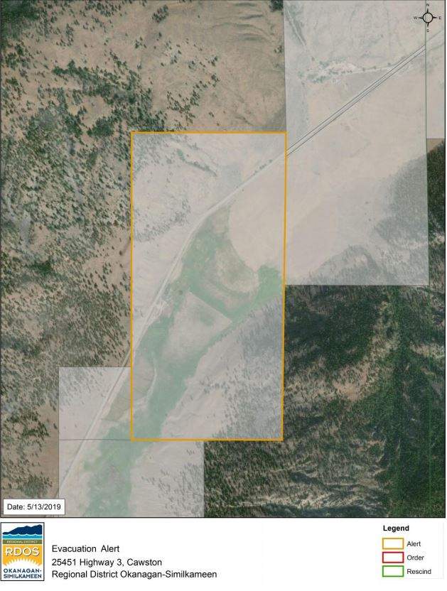 May 13th evacuation alert map for Richter Creek wildfire.
