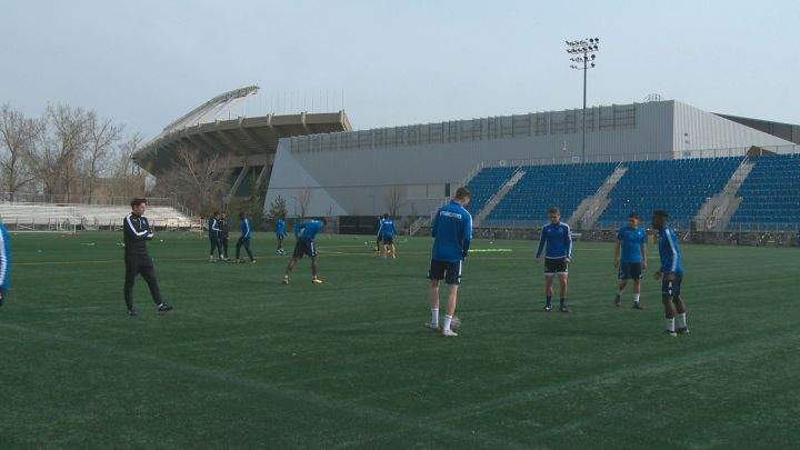 FC Edmonton players practise in Alberta's capital on May 9, 2019.