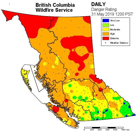 B.C.’s fire danger rating as of May 31, 2019.