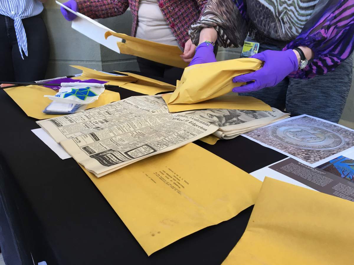 Items from the time 1967 centennial capsule unearthed at Fort Edmonton Park on Wednesday, May 22, 2019.