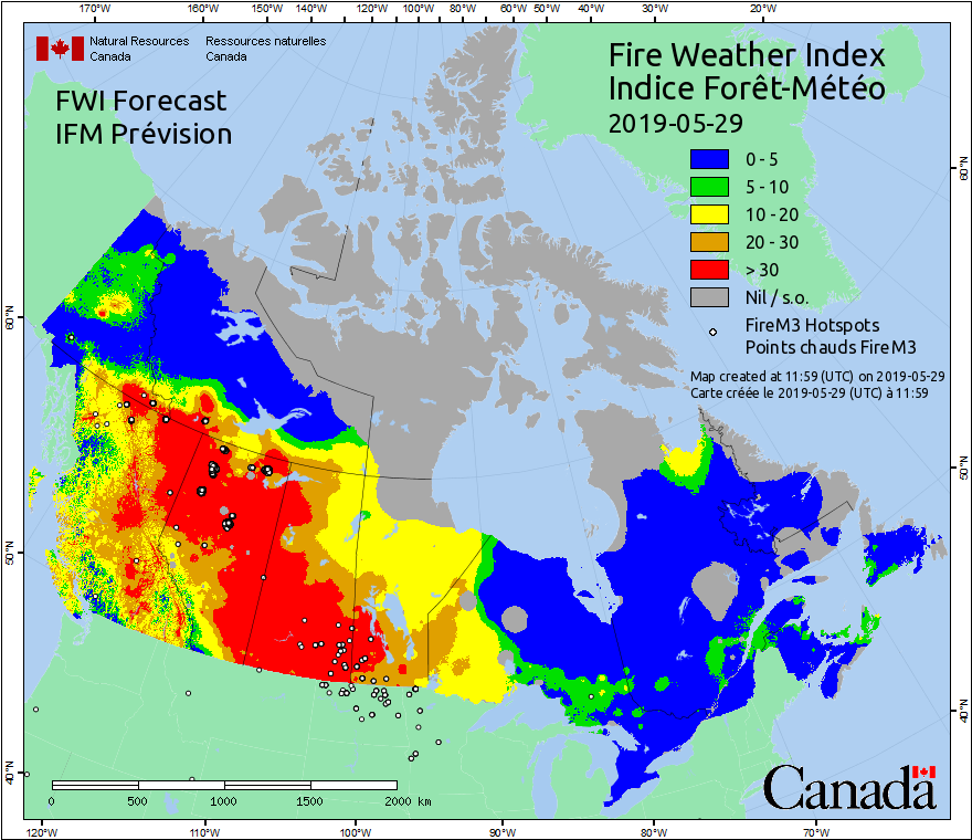 The fire risk for Canada on May 29, 2019.