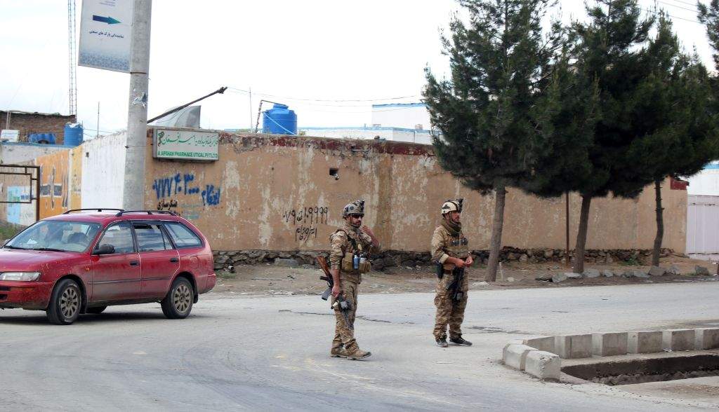KABUL, AFGHANISTAN - MAY 24: Soldiers take security measures after an explosion targeting al-Taqwa Mosque during friday prayer at the Afghan capital Kabul on May 24, 2019. Prominent pro-government religious scholar Mawlavi Samiullah Raihan was killed and 32 others were injured when an improvised explosive device went off inside the al-Taqwa Mosque .