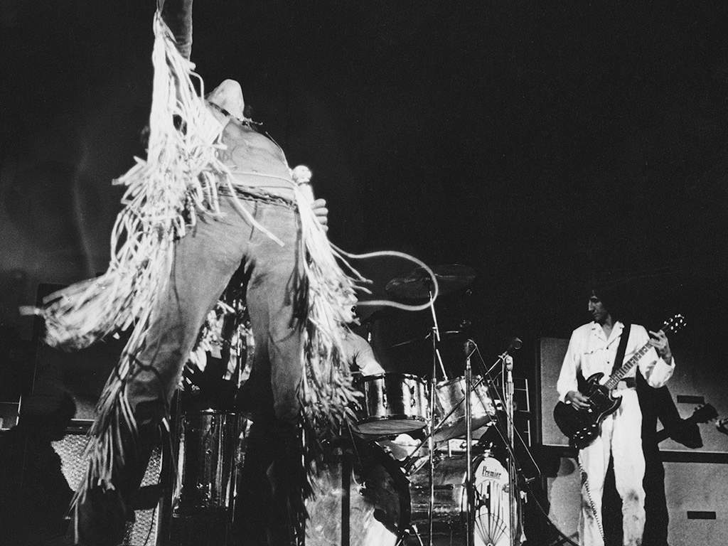 (L-R) Roger Daltrey and Pete Townshend of The Who onstage during a live performance at Woodstock Festival in White Lake, N.Y. on Aug. 16, 1969.