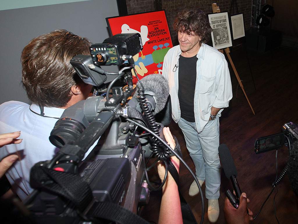Woodstock Music Festival co-producer Michael Lang is interviewed during a celebration of the 40th anniversary of Woodstock at the at Rock & Roll Hall of Fame Annex NYC on Aug. 13, 2009, in New York City.