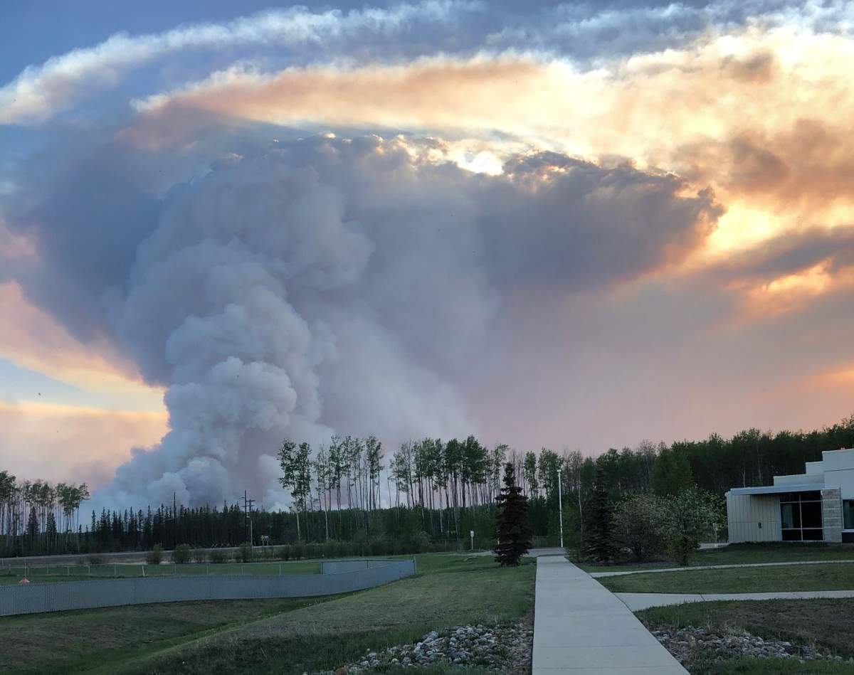 The wildfire near High Level as seen from the helicopter landing pad at the northwestern Alberta town’s hospital on Tuesday, May 21, 2019.