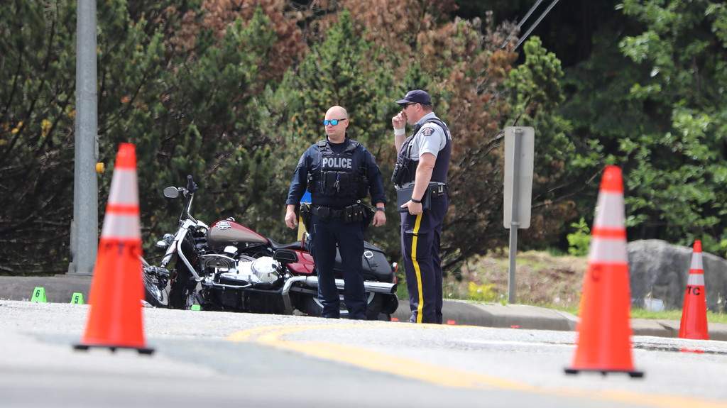 Police on the scene of a serious motorcycle crash early Thursday morning in Hope. 