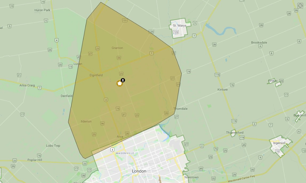 Hydro One says about 3,563 customers are currently impacted in an area spanning between south of Kirkton and into London's northern border.
