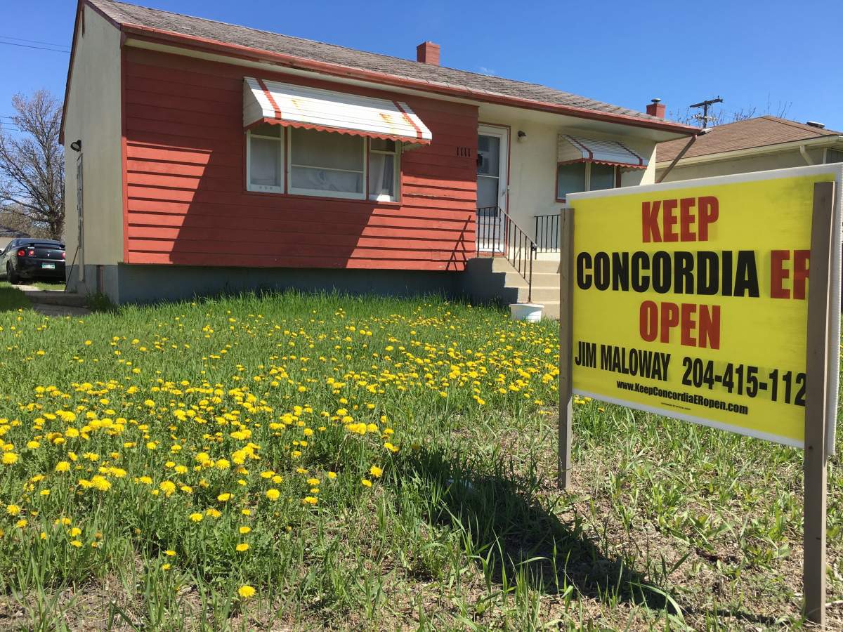 A house in Transcona with a “Keep Concordia ER open” sign on it’s front lawn.
