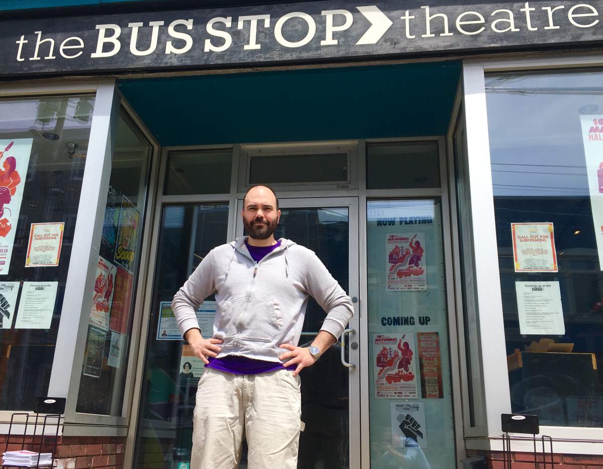 Sébastien Labelle, executive director stands outside of the Bus Stop Theatre on May 28, 2019.